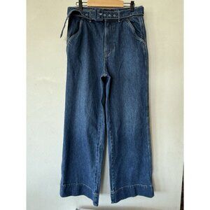 Veronica Beard Taylor Relaxed Wide Leg High Rise Belted Jeans Womens 29 Denim